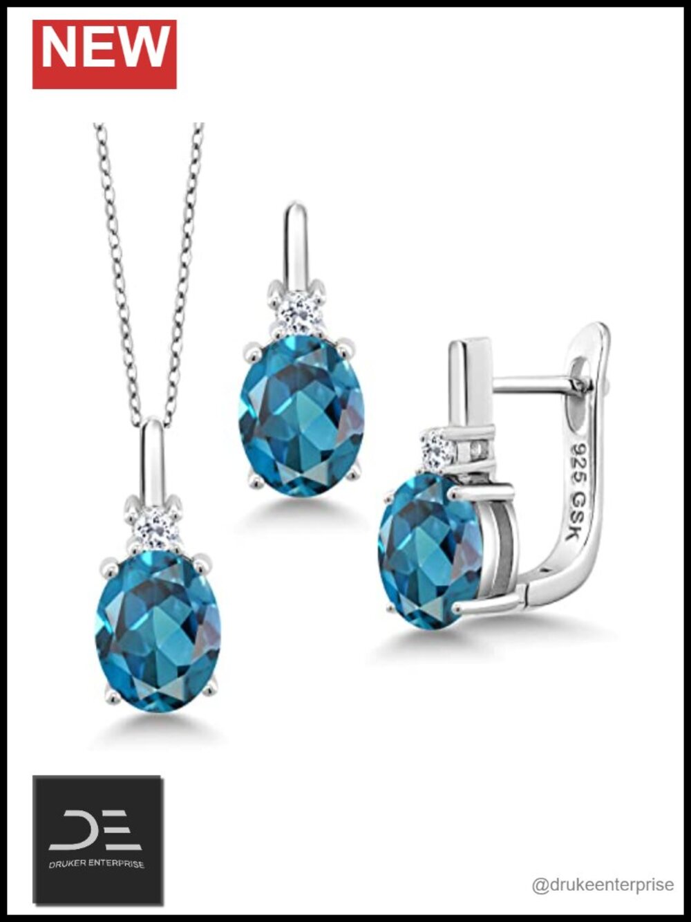 Sterling Silver Birthstone Pendant & Earrings Jewelry Set - White Topaz